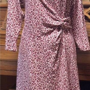 Lands' End Deep Red/Pink Floral Long Sleeve Dress